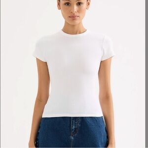 Nude Lucy White Ribbed Short Sleeve Tee